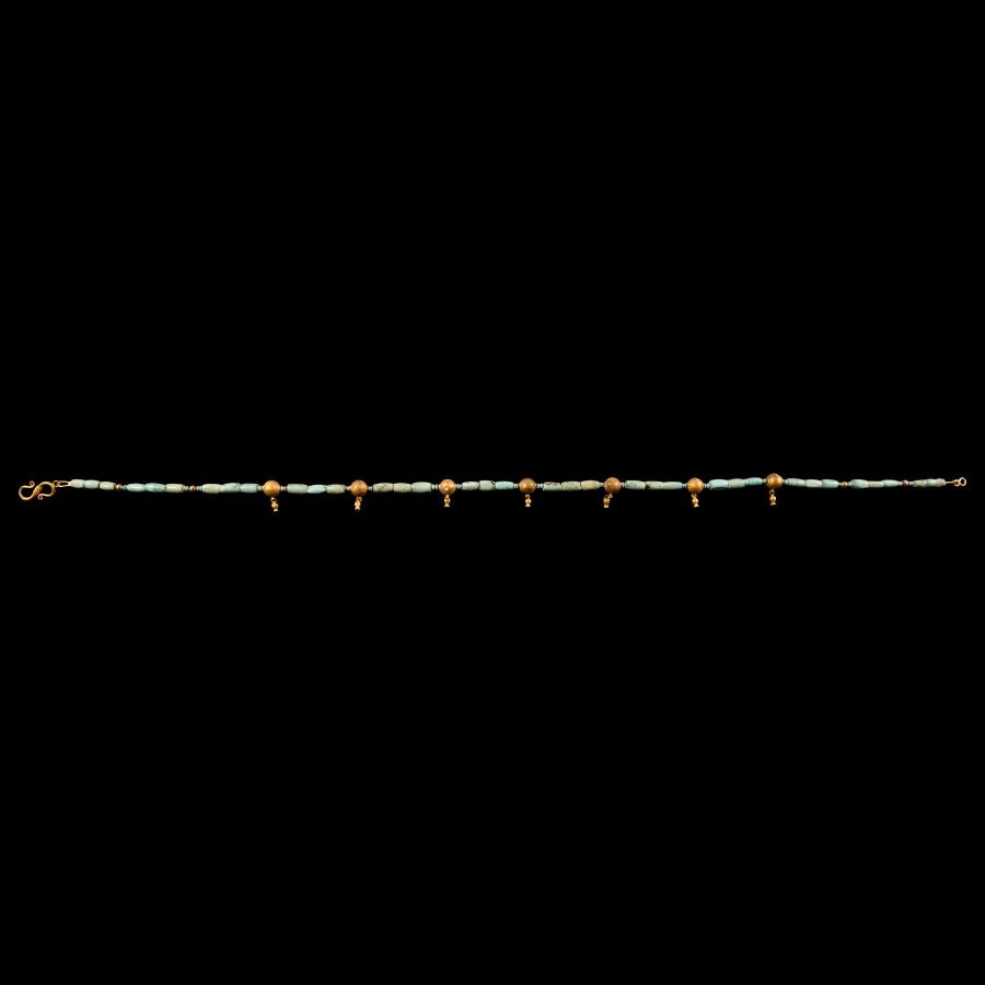 Western Asiatic Turquoise Bead Necklace with Gold Pomegranate Spacers
