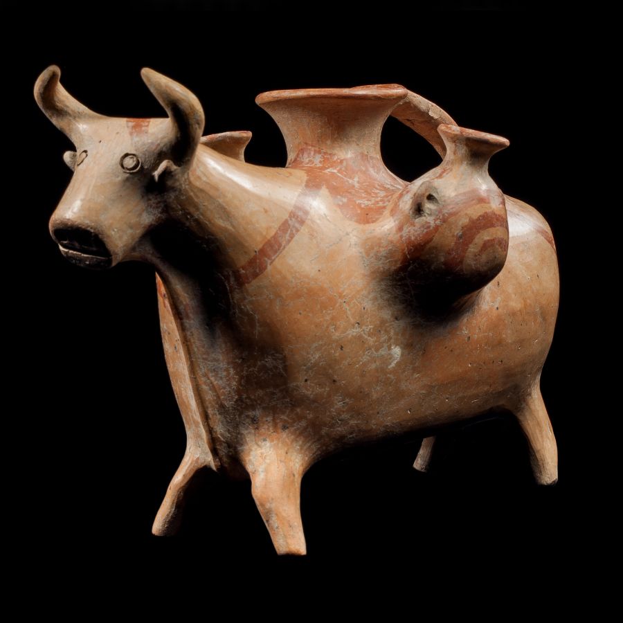 Central Asian Ceramic Bull Rhyton with Juglets