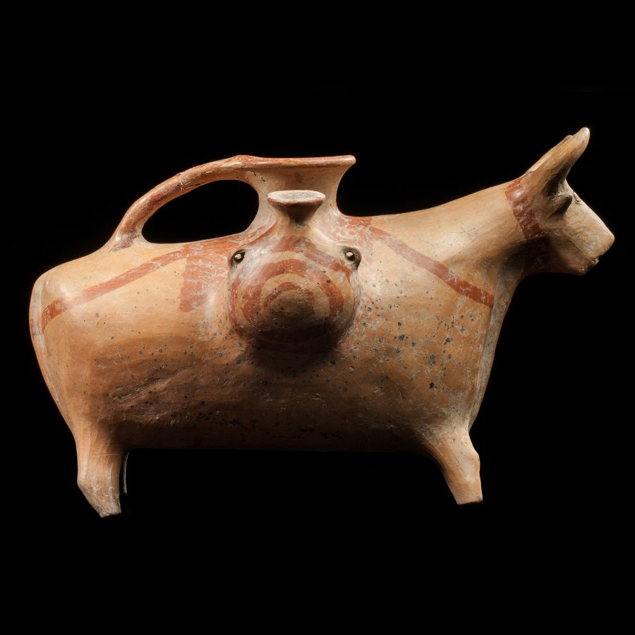 Central Asian Ceramic Bull Rhyton with Juglets