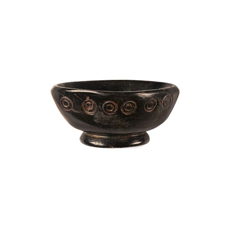 Byzantine Polished Black Stone Dish with Bust of an Emperor