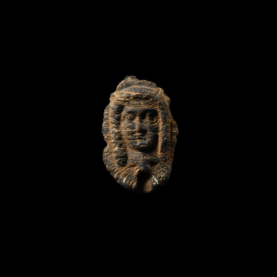 Phoenician Blue Glass Bifacial 'Lady in the Window' Type Pierced Disc
