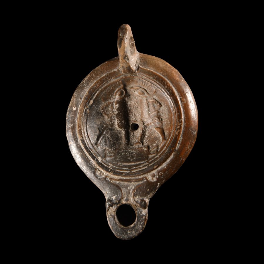 Roman Terracotta Lamp with Fighting Gladiators