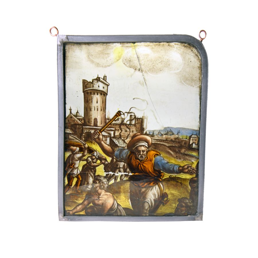Medieval Stained Glass Panel with City Gate