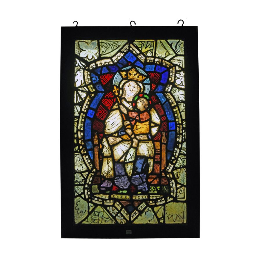 Medieval Stained Glass Panel with The Virgin and Child