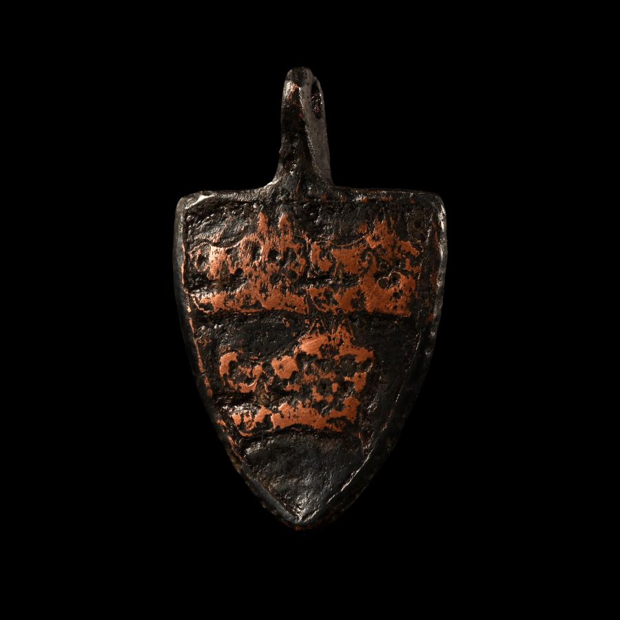 Medieval Bronze Knight's 'Swinburn Family' Heraldic Horse Harness Pendant with Three Boar's Heads