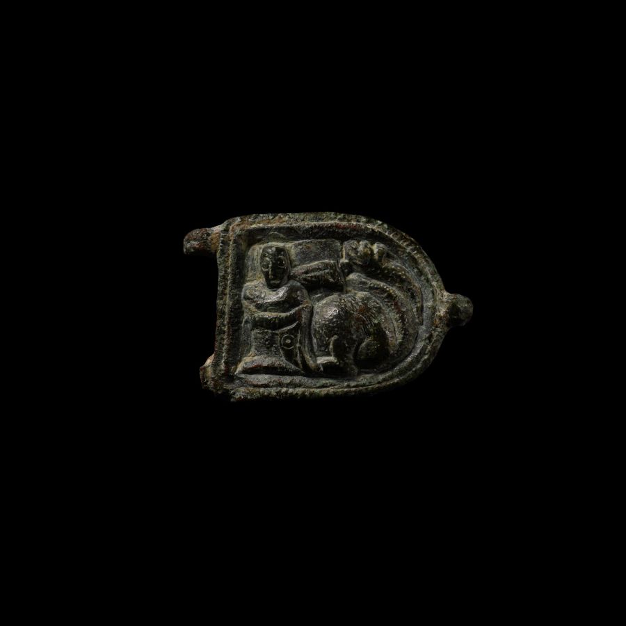 Byzantine Bronze Buckle Plate with Man and Beast