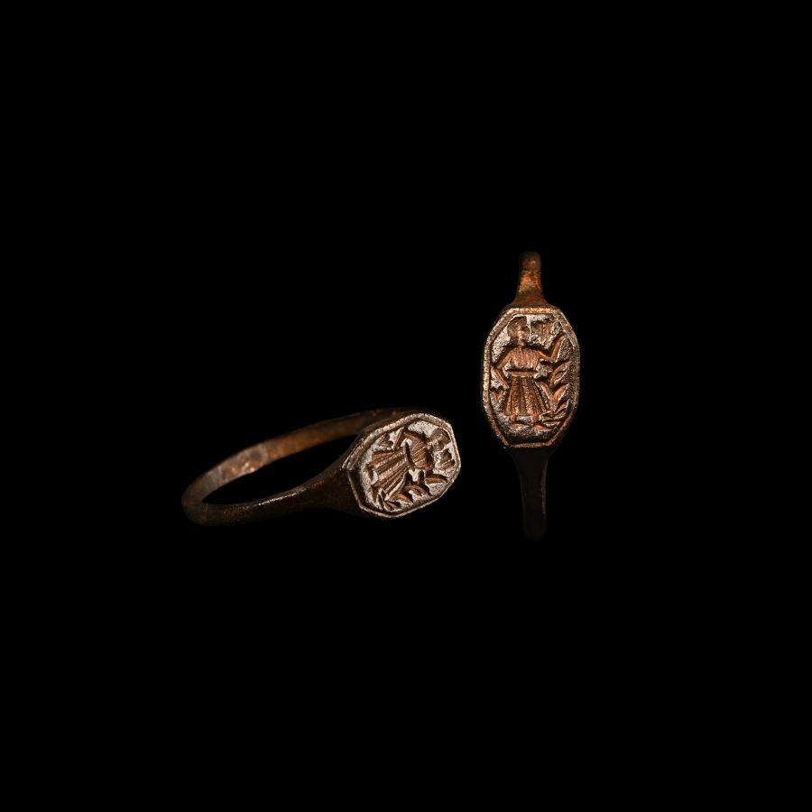 Medieval Bronze Ring with Standing Knight