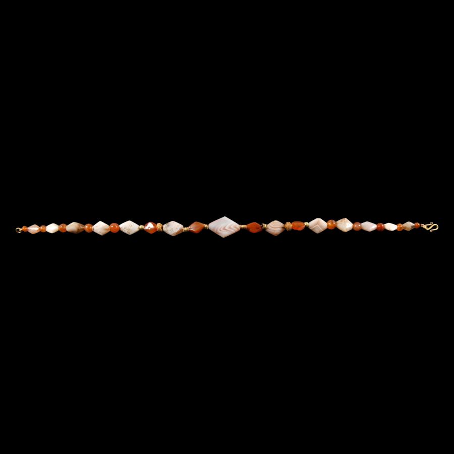 Western Asiatic Carnelian, Agate and Gold Bead Necklace