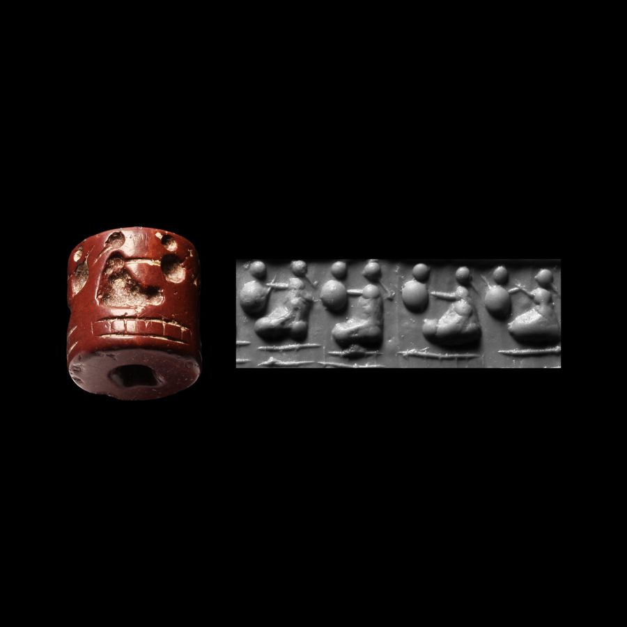 Sumerian Jasper Cylinder Seal With Squatting Women