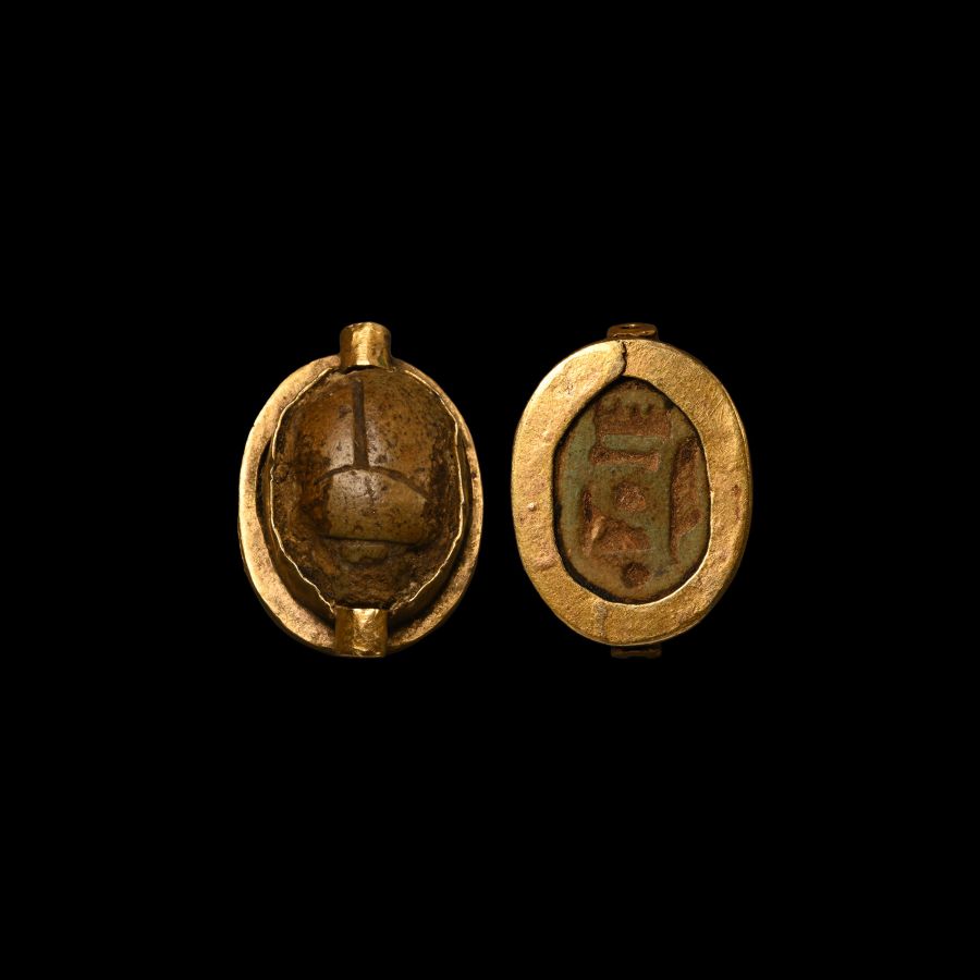 Egyptian Gold Mounted Hardstone Scarab
