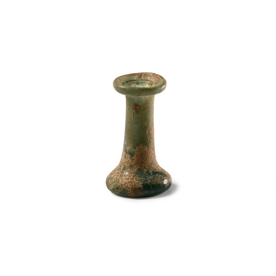 Roman Green Glass Cotton Reel Type Unguentarium