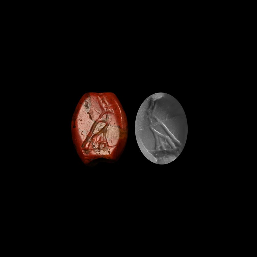 Egyptian Jasper Bead with Horus as a Falcon