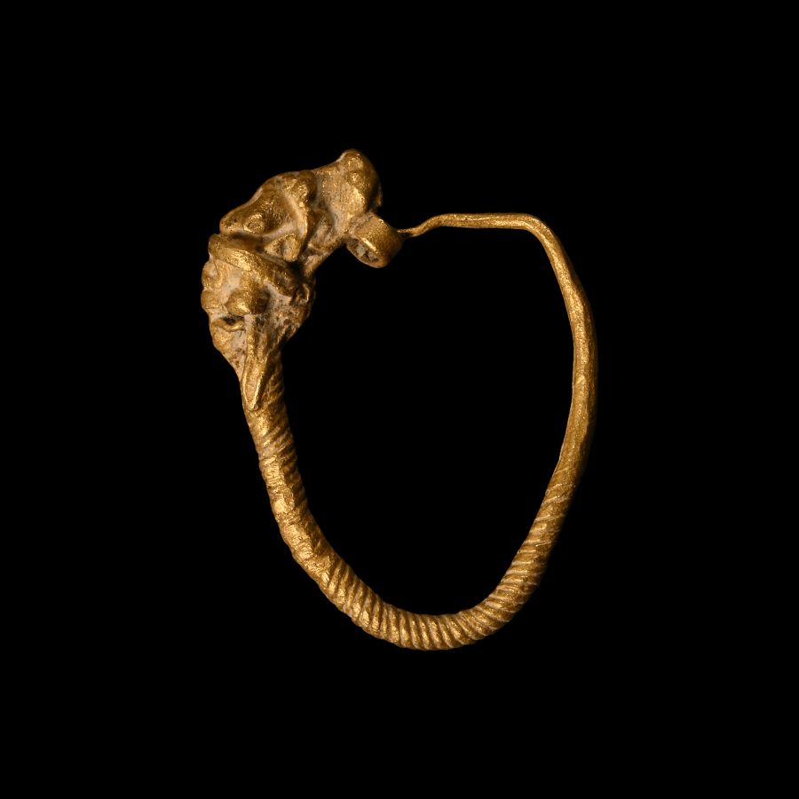 Greek Gold Animal-Headed Earring