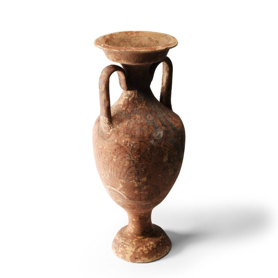 Greek Terracotta Amphora with Palmettes and Standing Figure