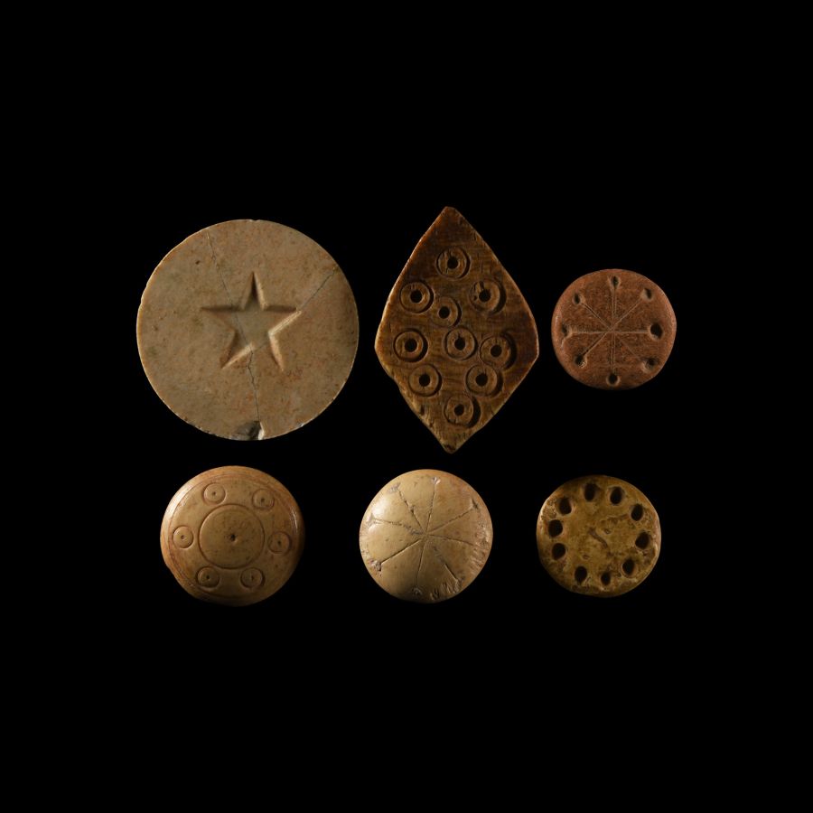 Roman Bone and Other Gaming Piece Collection