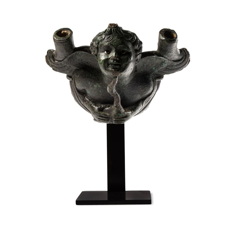 Roman Bronze Eros Cradling Goose Applique