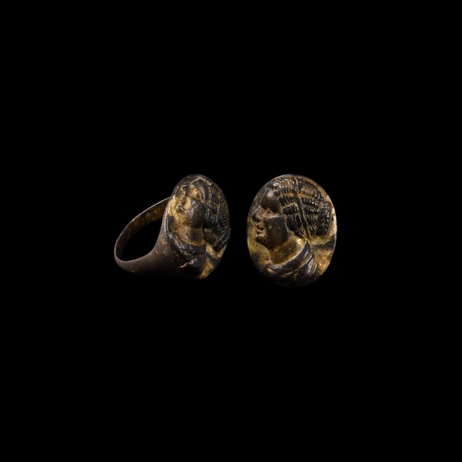 Hellenistic Silver-Gilt Ring with Image of a Ptolemaic Queen