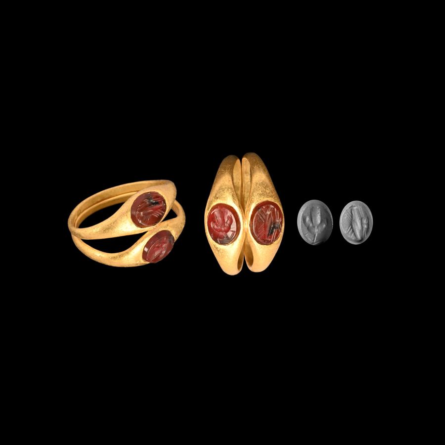 Roman Gold Ring with Gemstone Pair