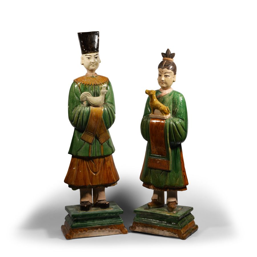 Large Chinese Ming Glazed Ceramic Figure Pair
