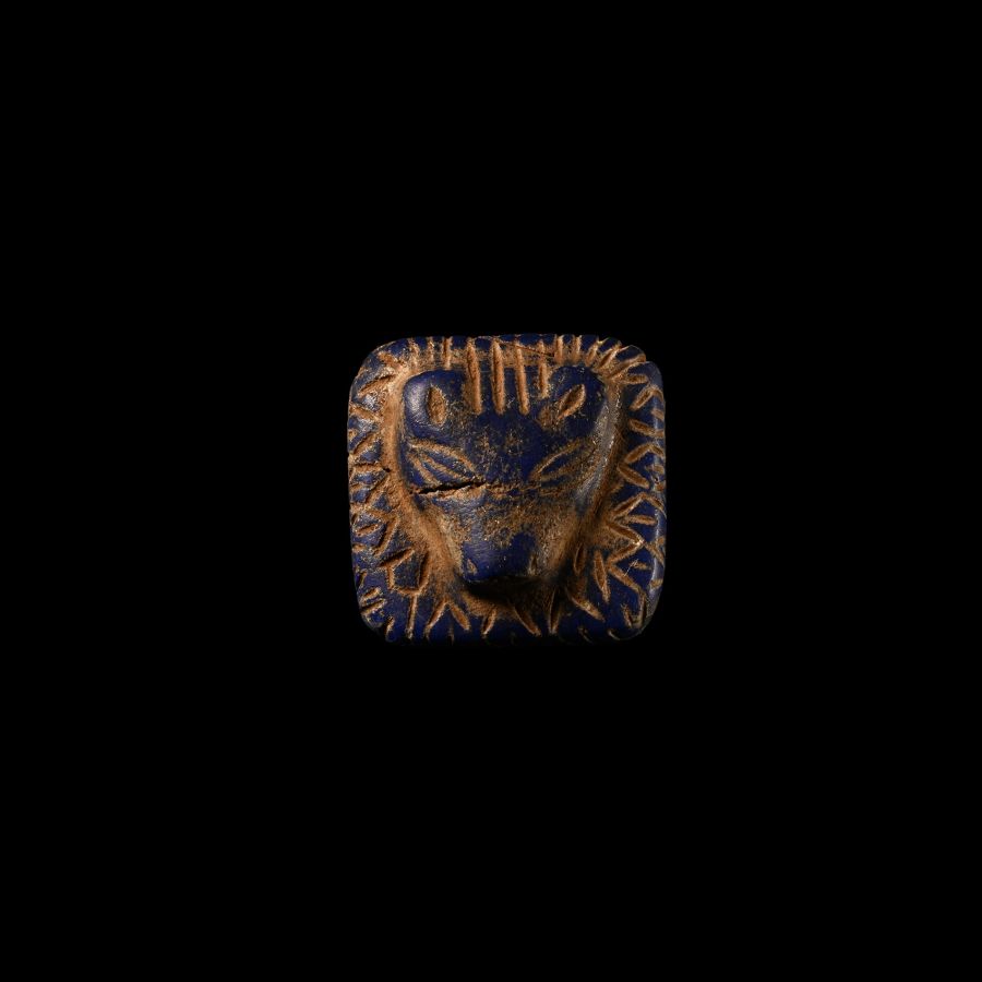 Western Asiatic Lapis Lazuli Animal Face Plaque