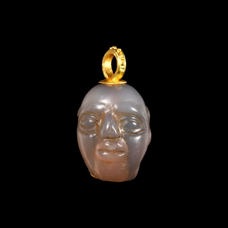 Western Asiatic Chalcedony Head with Gold Loop