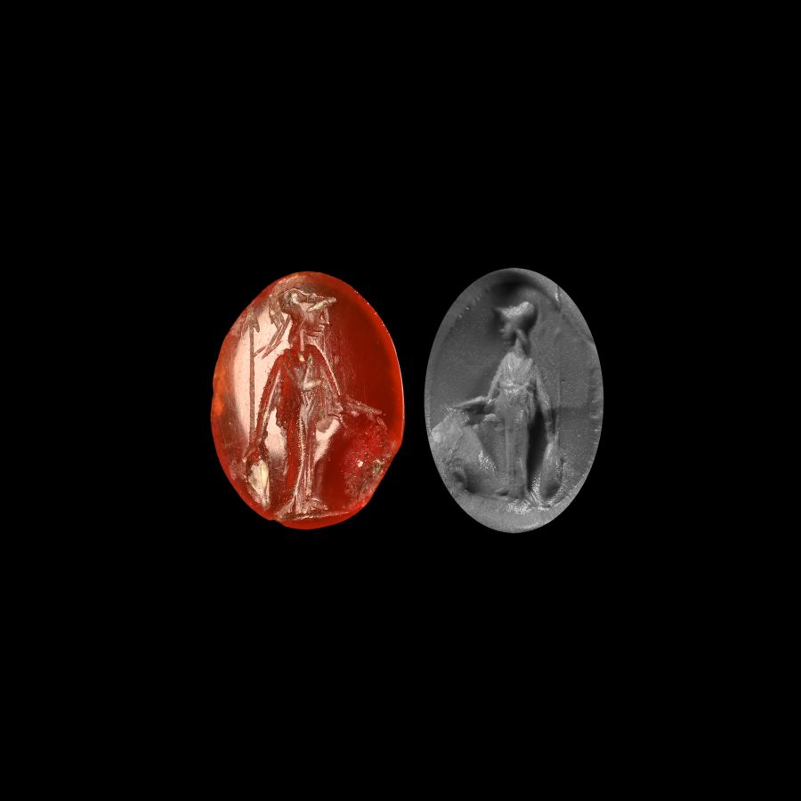 Roman Carnelian Gemstone Intaglio with Standing Minerva