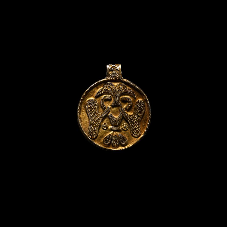 Viking Age Silver-Gilt Filigree Pendant with Conjoined Ravens