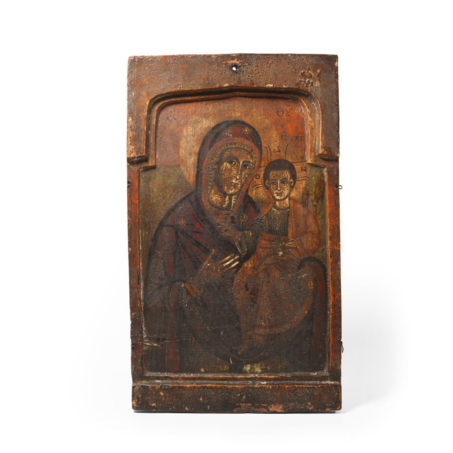 Painted Wooden Icon of Virgin and Child