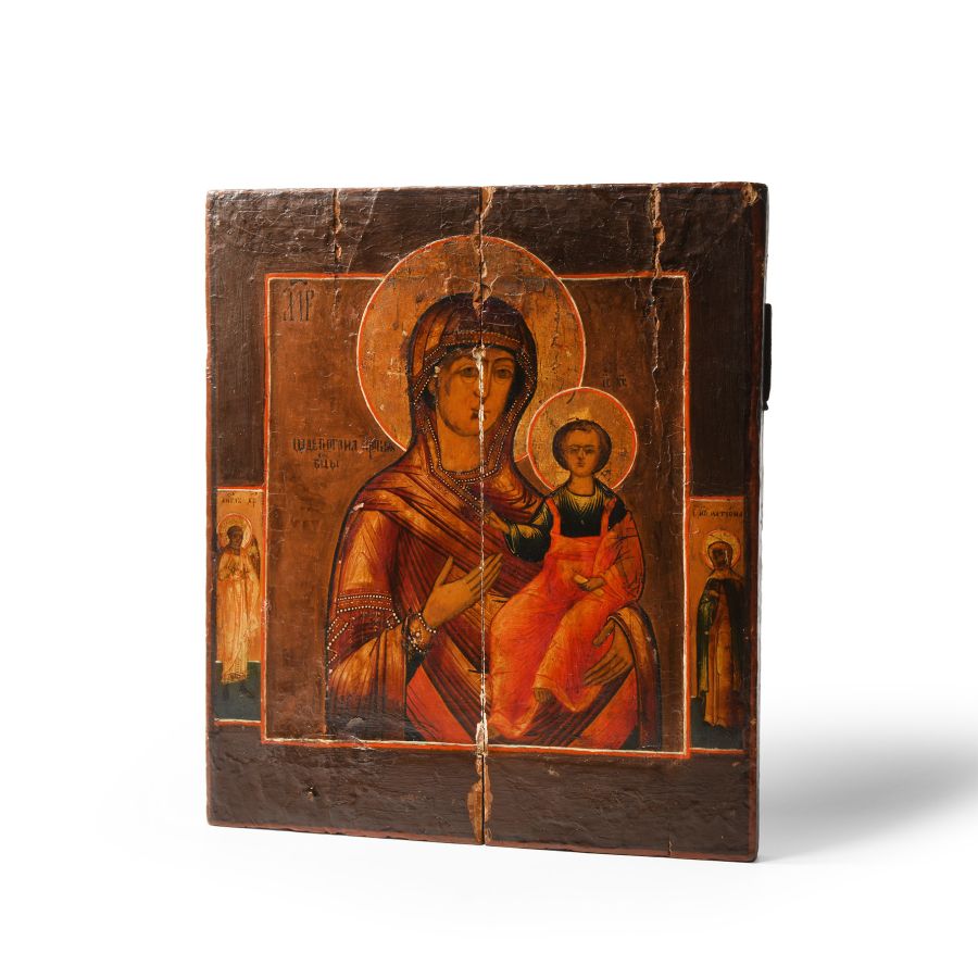 Russian Gilt Painted Wooden Icon of Hodegetria