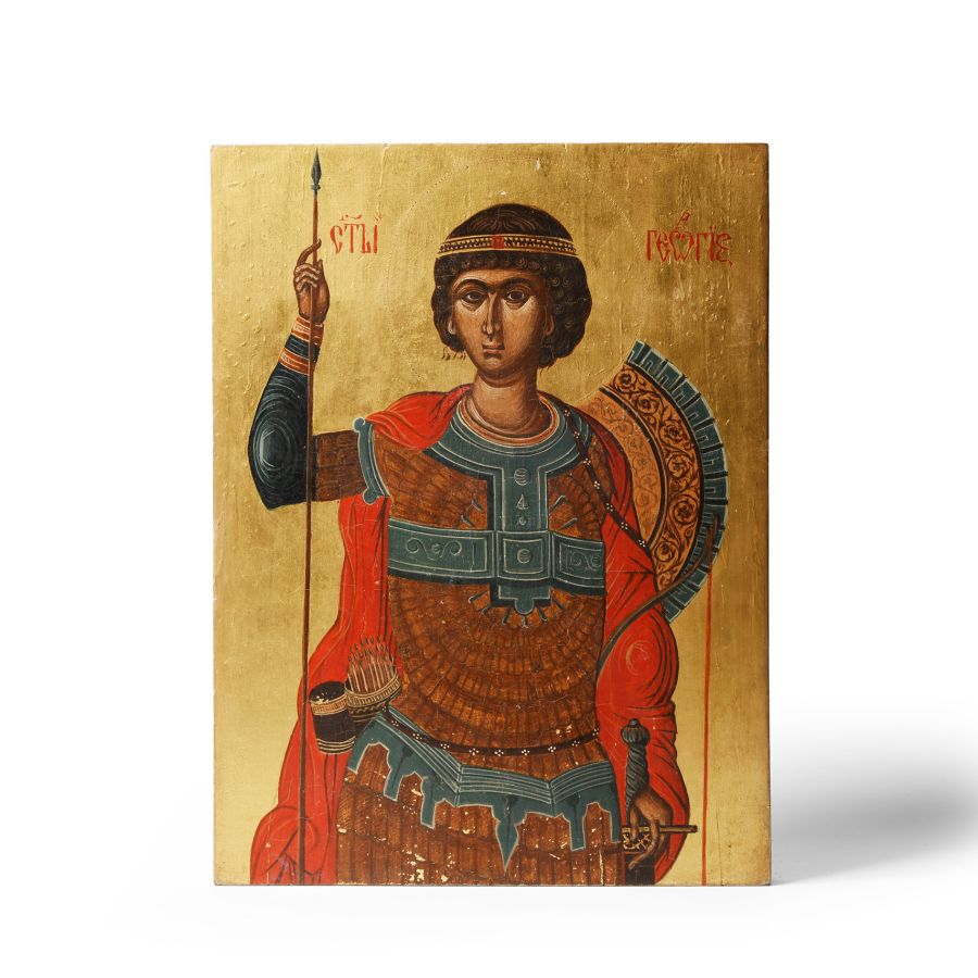 Gilt Painted Wooden Icon of Saint George