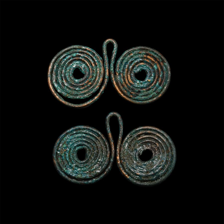 Bronze Age Coiled Bronze Spectacle Pendant Pair