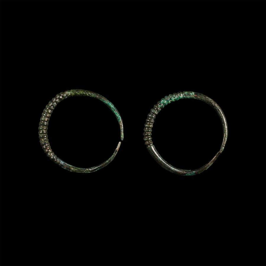 Bronze Age Ribbed Earring Pair