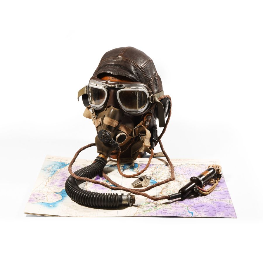 WWII 'RAF' Bomber (Mosquito) Helmet, Map and Whistle Group