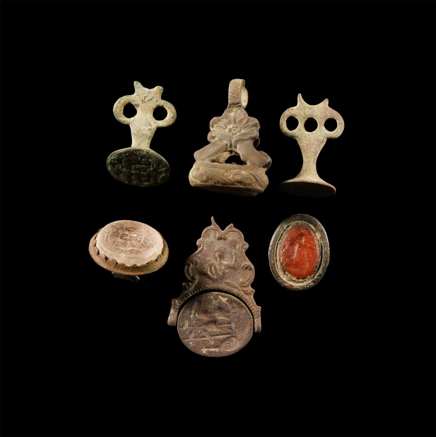 Post Medieval Bronze Fob and Stamp Seal Group