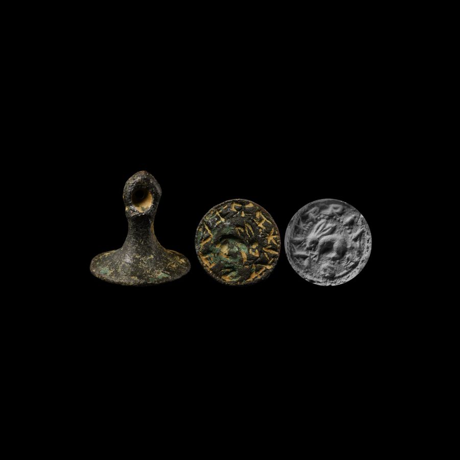 Medieval Bronze Seal Matrix with Rabbit