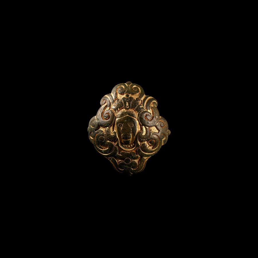 Post Medieval Gilt Bronze Mount with Face