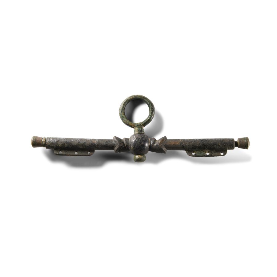 Medieval Bronze Purse Bar with Niello Inlay