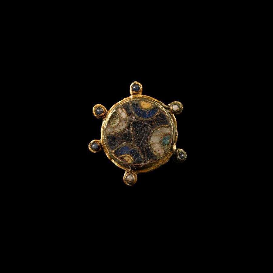 Late Anglo-Saxon Gilt Bronze Enamelled Brooch with Cross