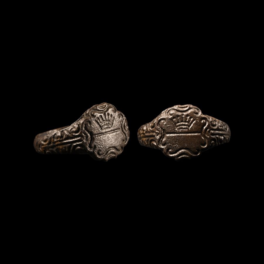 Post Medieval Inscribed Bronze Ring with Crown