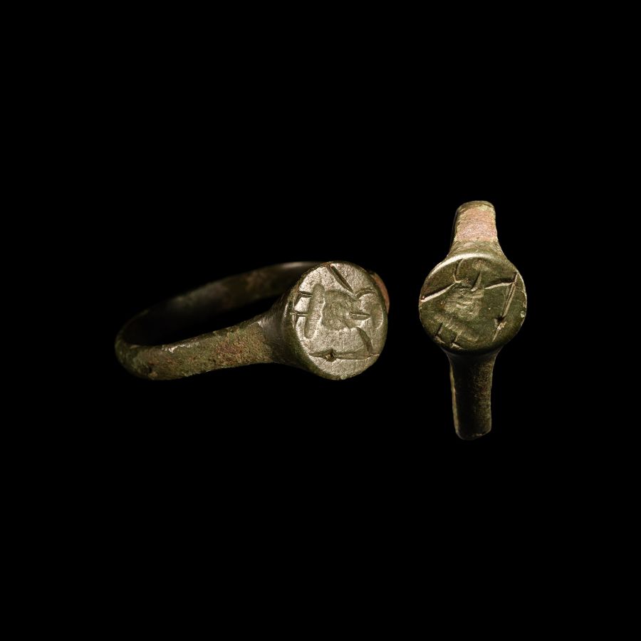 Roman Bronze Ring with Armed Warrior