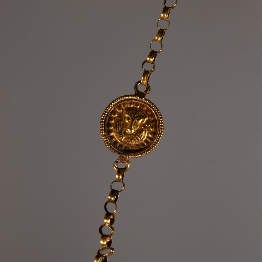 Byzantine Gold Hair Ornament with Earrings and Original Chain