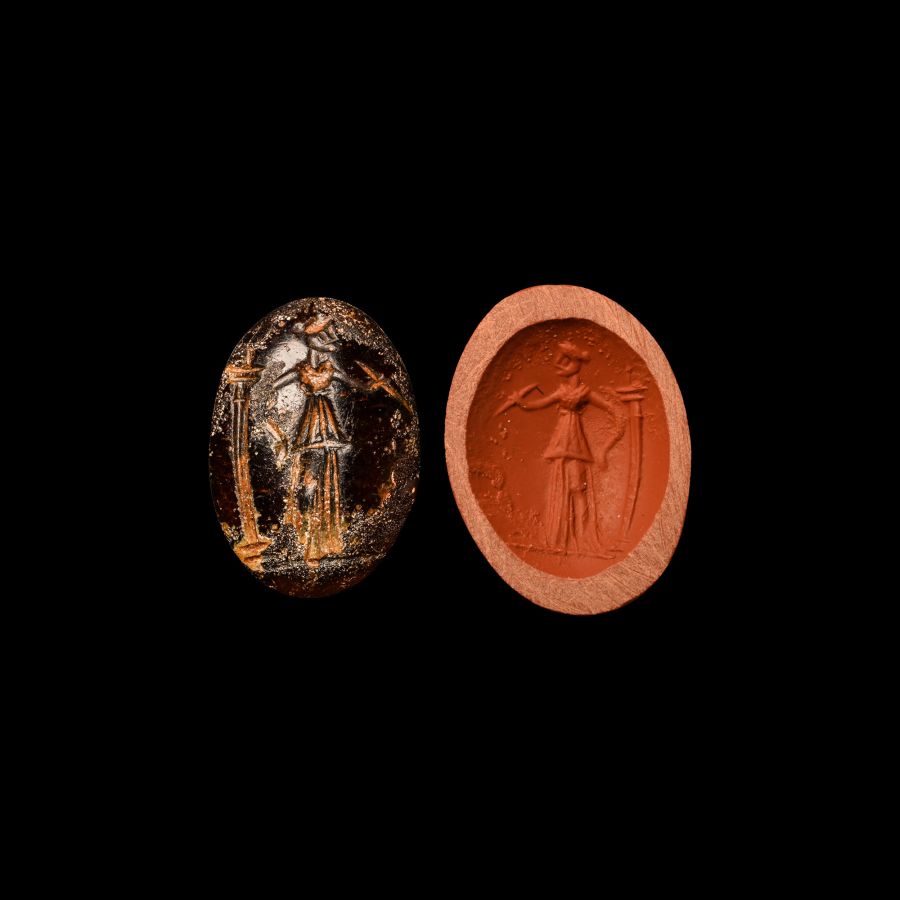 Hellenistic Glass Gem with Goddess
