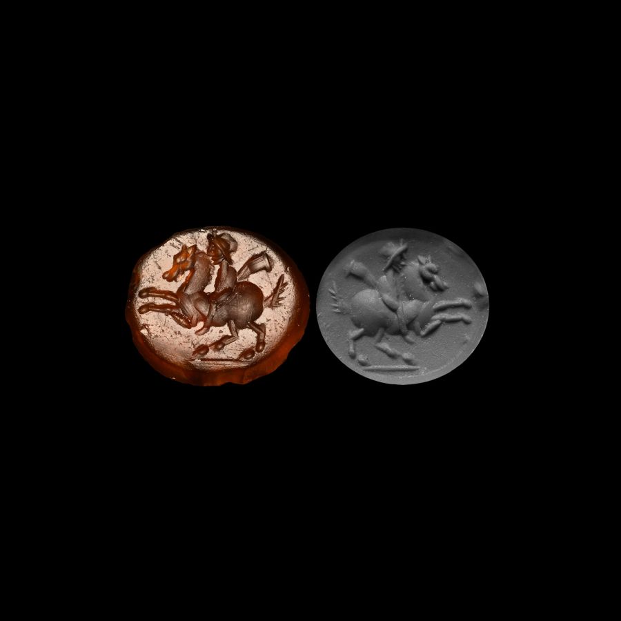 Roman Carnelian Gemstone with Horse and Cavalry Man
