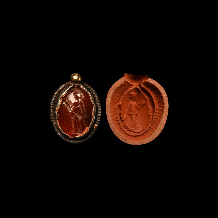 Roman Carnelian Gemstone with Demeter Holding Ear of Corn