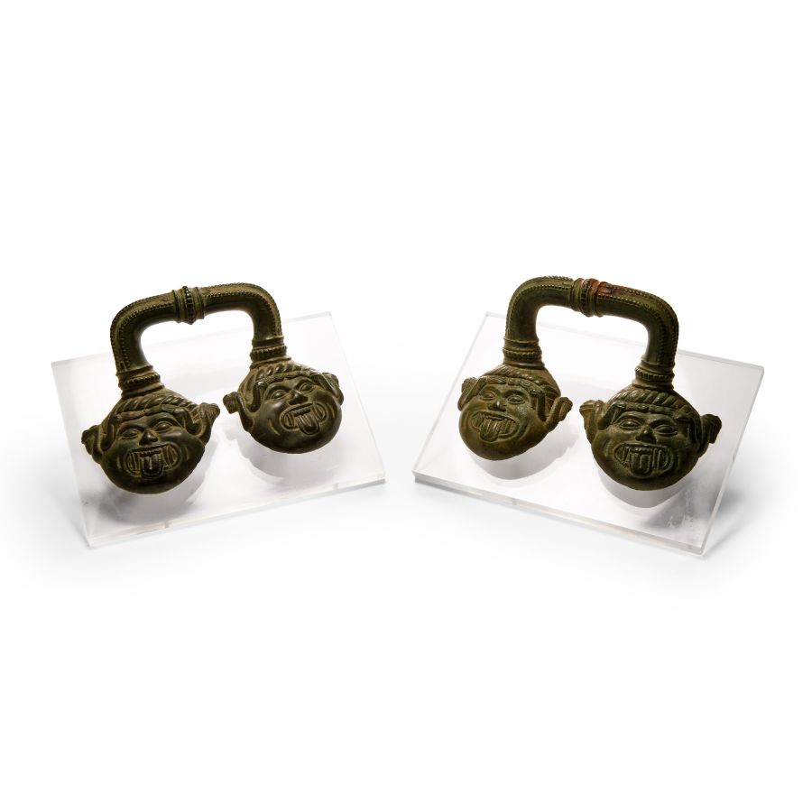 Etruscan Bronze Handle Pair with Heads of Medusa