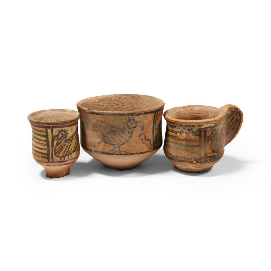 Indus Valley Polychrome Ceramic Vessel Collection with Animals