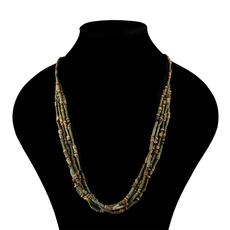Egyptian Multi-Stranded Faience Mummy Bead Necklace
