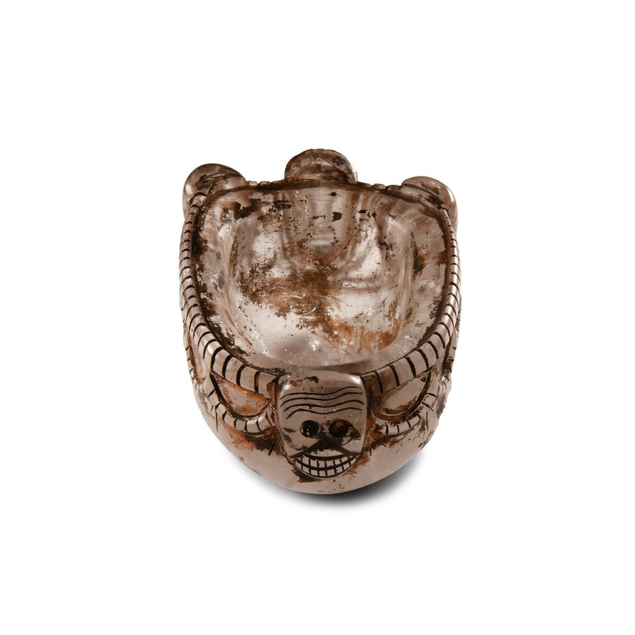 Large Tibetan Rock Crystal Kapala Vessel with Citipati Faces