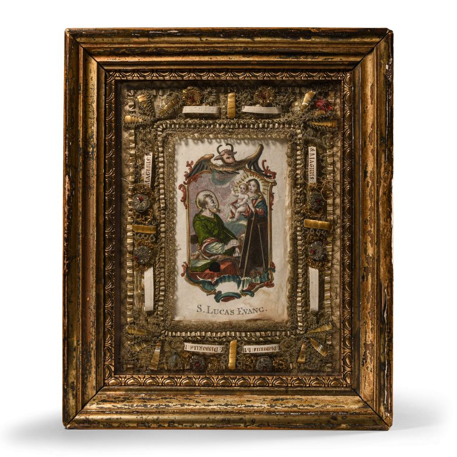 Western European Framed Devotional St Luke Icon and Reliquary
