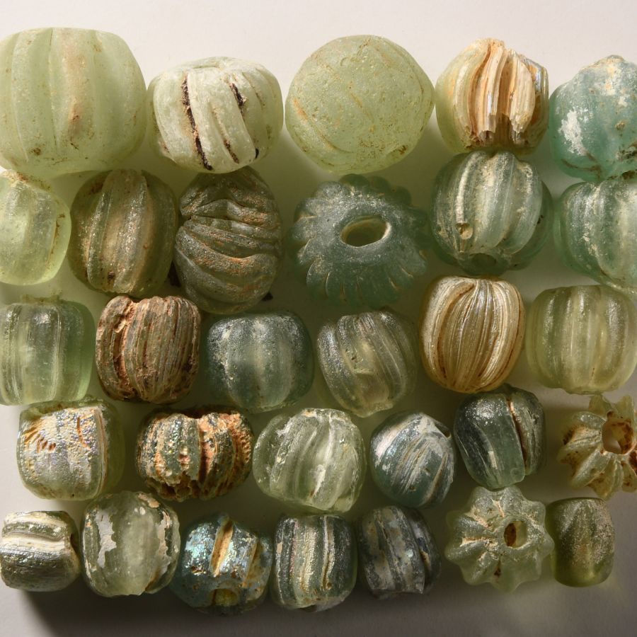 Roman Green Glass Melon Bead Collection